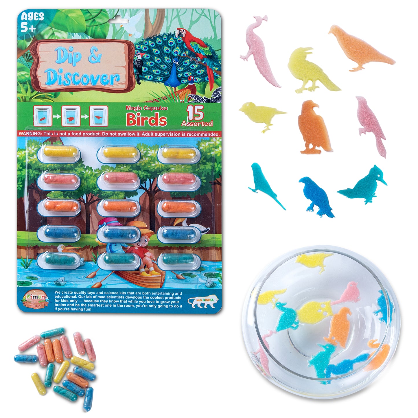 Dip & Discover Grow in Water Magic Capsules (15 per Pack = 15 Capsules) Made in India Surprise Toy Summer Fun Birthday Gift Real Designs & Bright Colours for Boys & Girls (1 Pack)