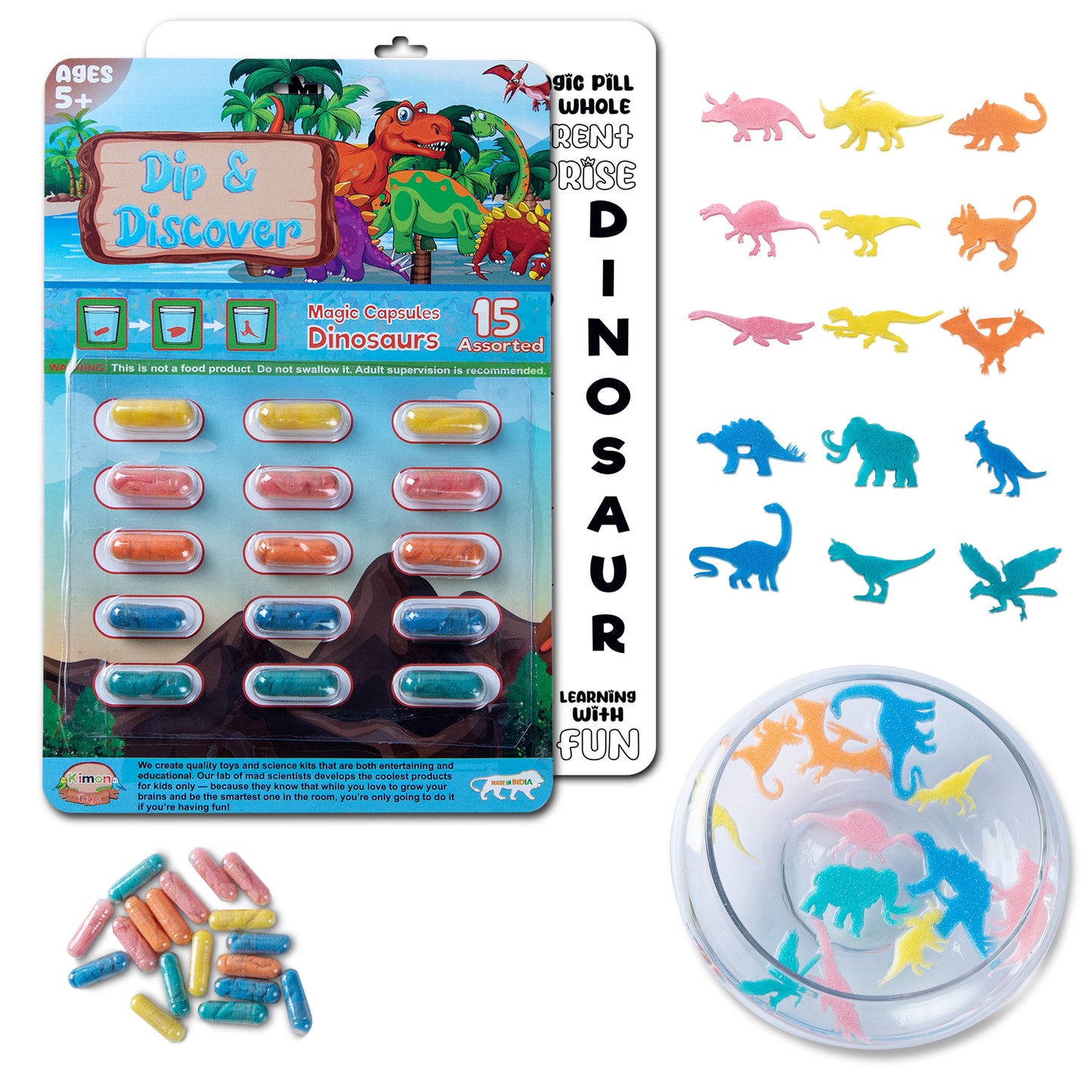 Dip & Discover Grow in Water Magic Capsules (15 per Pack = 15 Capsules) Made in India Surprise Toy Summer Fun Birthday Gift Real Designs & Bright Colours for Boys & Girls (1 Pack)