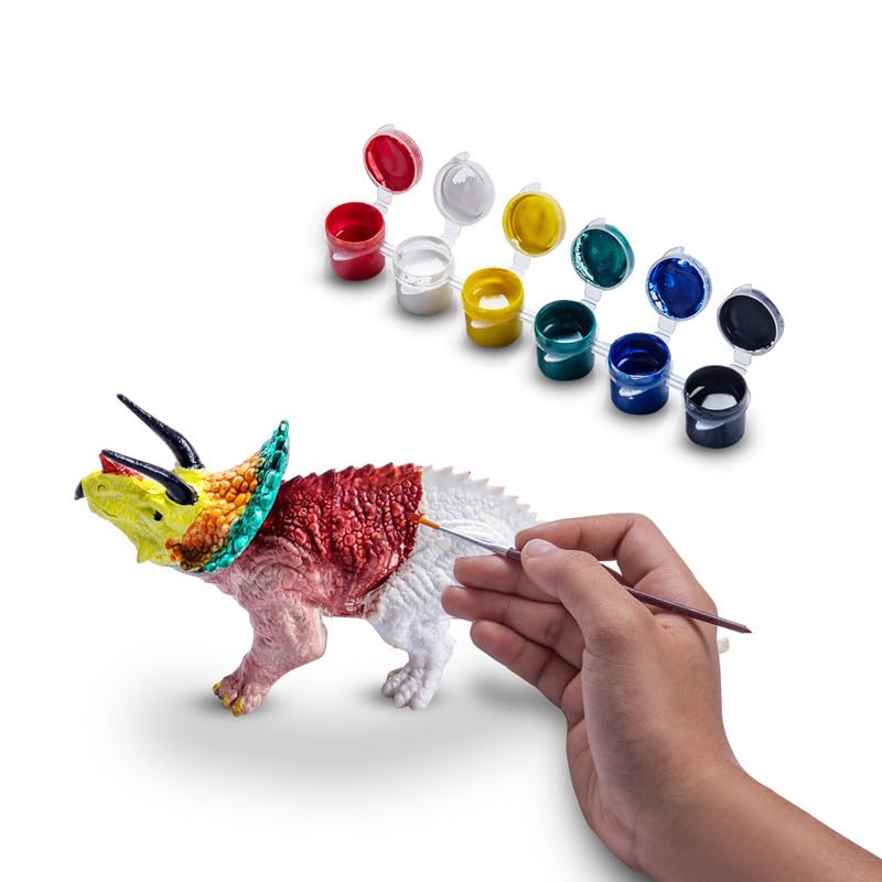 Kimon Toys Paint Your Own 3D Dinosaur - Triceratops with 6 Washable Colour & Brush l Activity Art & Craft Kit for Boys & Girls | Model Fun Toys for Kids Educational Learning Games- Children DIY Kit
