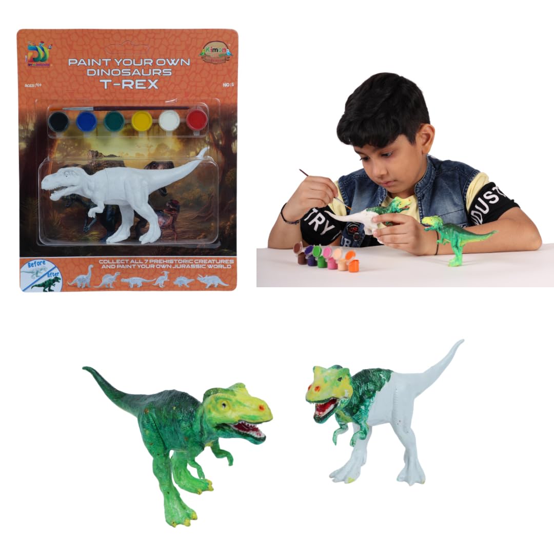 Kimon Toys Paint Your Own 3D Dinosaur - T-Rex with 6 Washable Colour & Brush l Activity Art & Craft Kit for Boys & Girls | Educational Painting Kit Set | Dinosaur Playing Toy