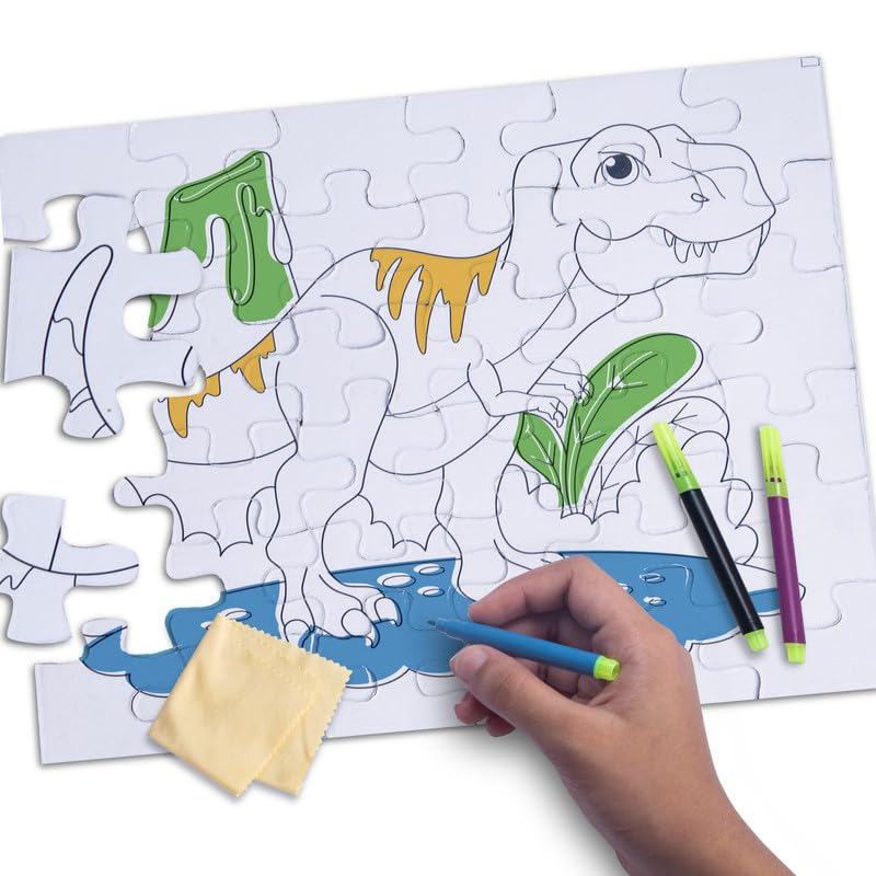 Kimon Toys Jigsaw Puzzle Dinosaur, Double Sided Wipe & Clean, Travel Friendly