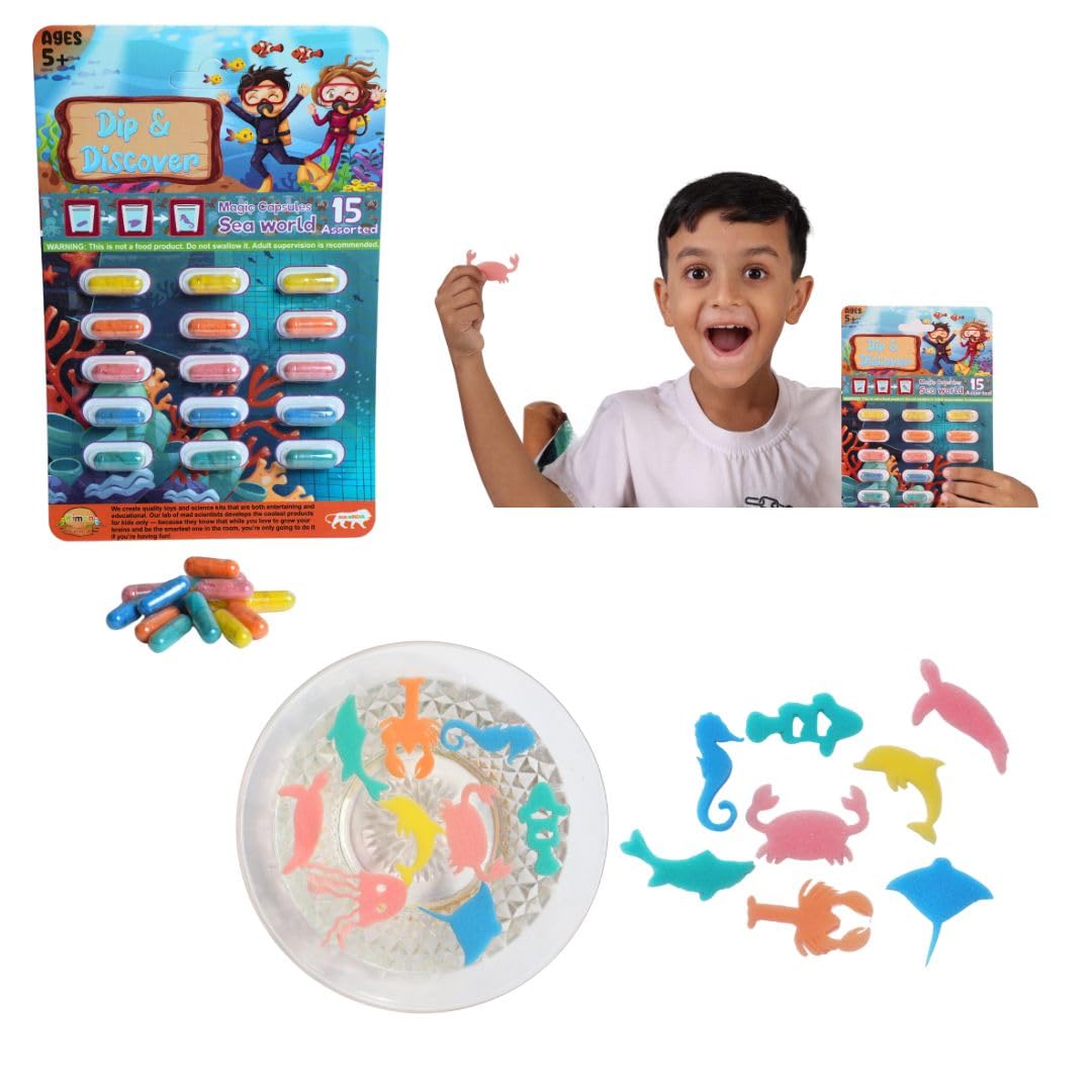 Dip & Discover Grow in Water Magic Capsules Fun & Learn Bath Toy Birthday Party Return Gifts Summer Fun Real Designs Surprise Toy for Boys & Girls 15 Capsules Per Set (Pack of 6)