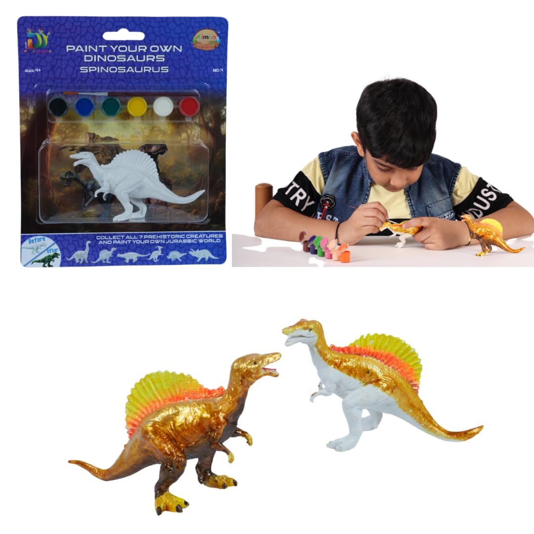 Kimon Toys Paint Your Own 3D Dinosaur - Spinosaurus with 6 Washable Colour & Brush l Activity Art & Craft Kit for Boys & Girls | Educational Painting Kit Set | Dinosaur Playing Toy