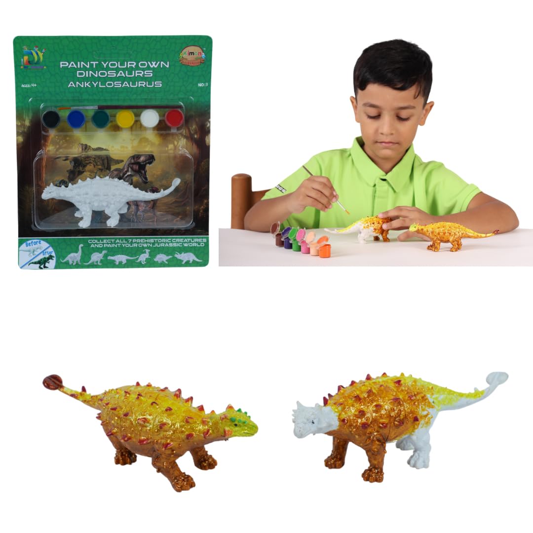 Kimon Toys Paint Your Own 3D Dinosaur - Ankylosaurus with 6 Washable Colour & Brush l Activity Art & Craft Kit for Boys & Girls | Educational Painting Kit Set | Dinosaur Playing Toy