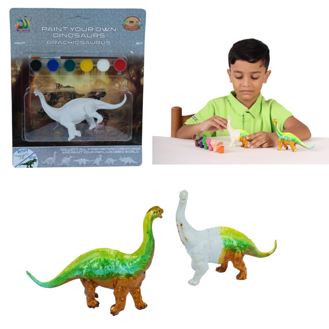 Kimon Toys Paint Your Own 3D Dinosaur - Brachiosaurs with 6 Washable Colour & Brush l Activity Art & Craft Kit for Boys & Girls | Educational Painting Kit Set | Dinosaur Playing Toy