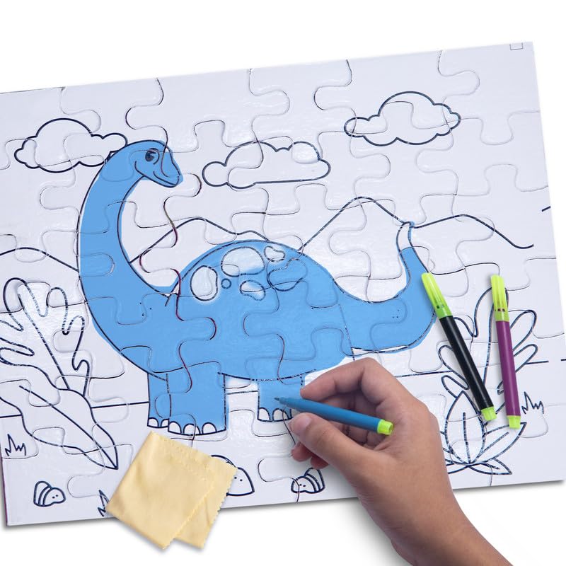 Kimon Toys Jigsaw Puzzle Dinosaur, Double Sided Wipe & Clean, Travel Friendly