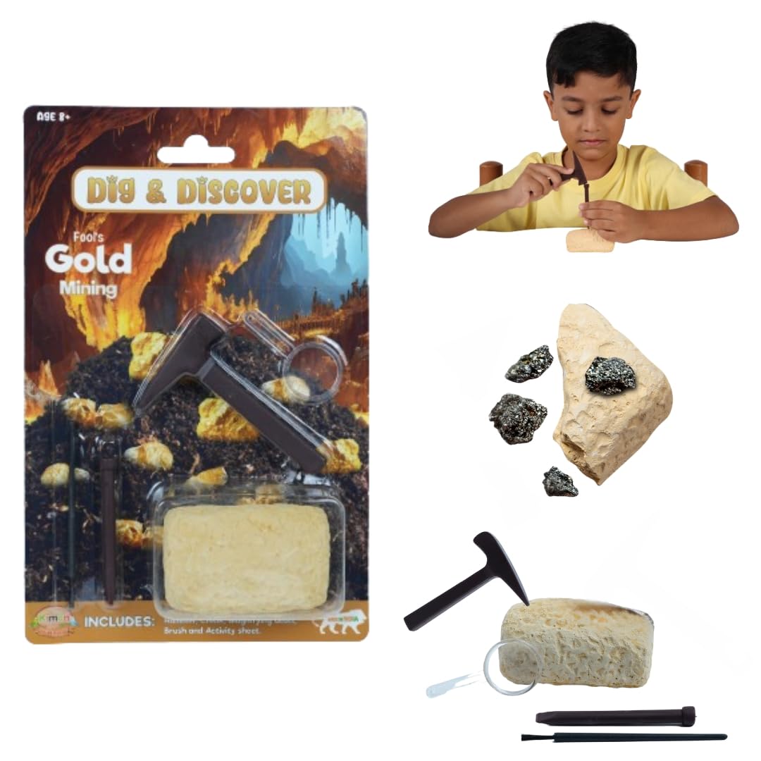 Dig & Discover Fool's Gold Excavation Kit Pyrite Nugget Fun Education Toys for Kids | Science Kit Educational Realistic Toys Gifts for Boys and Girls. Activity Toy Kit Set.