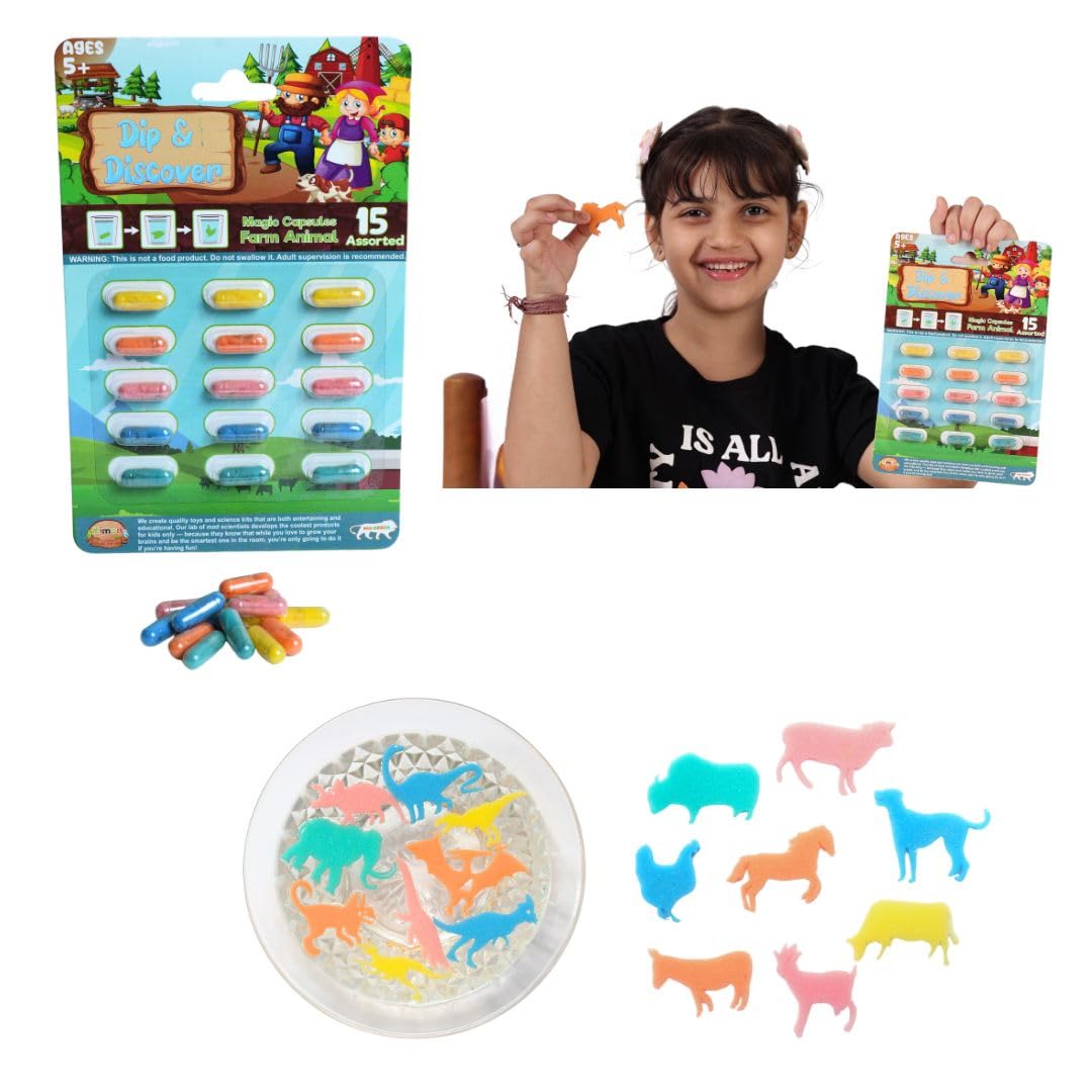 Dip & Discover Grow in Water Magic Capsules Fun & Learn Bath Toy Birthday Party Return Gifts Summer Fun Real Designs Surprise Toy for Boys & Girls 15 Capsules Per Set (Pack of 6)