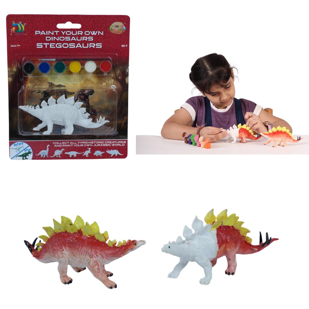 Kimon Toys Paint Your Own 3D Dinosaur - Stegosaurus with 6 Washable Colour & Brush l Activity Art & Craft Kit for Boys & Girls