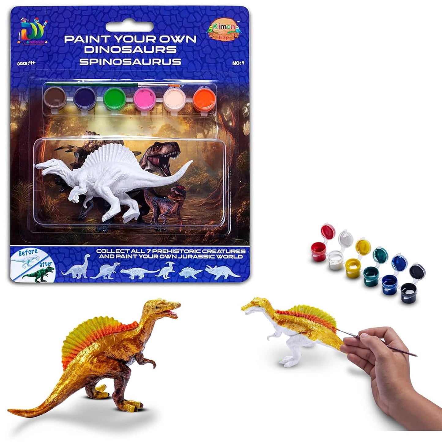 Kimon Toys Paint Your Own 3D Dinosaur - Spinosaurus with 6 Washable Colour & Brush l Activity Art & Craft Kit for Boys & Girls | Educational Painting Kit Set | Dinosaur Playing Toy