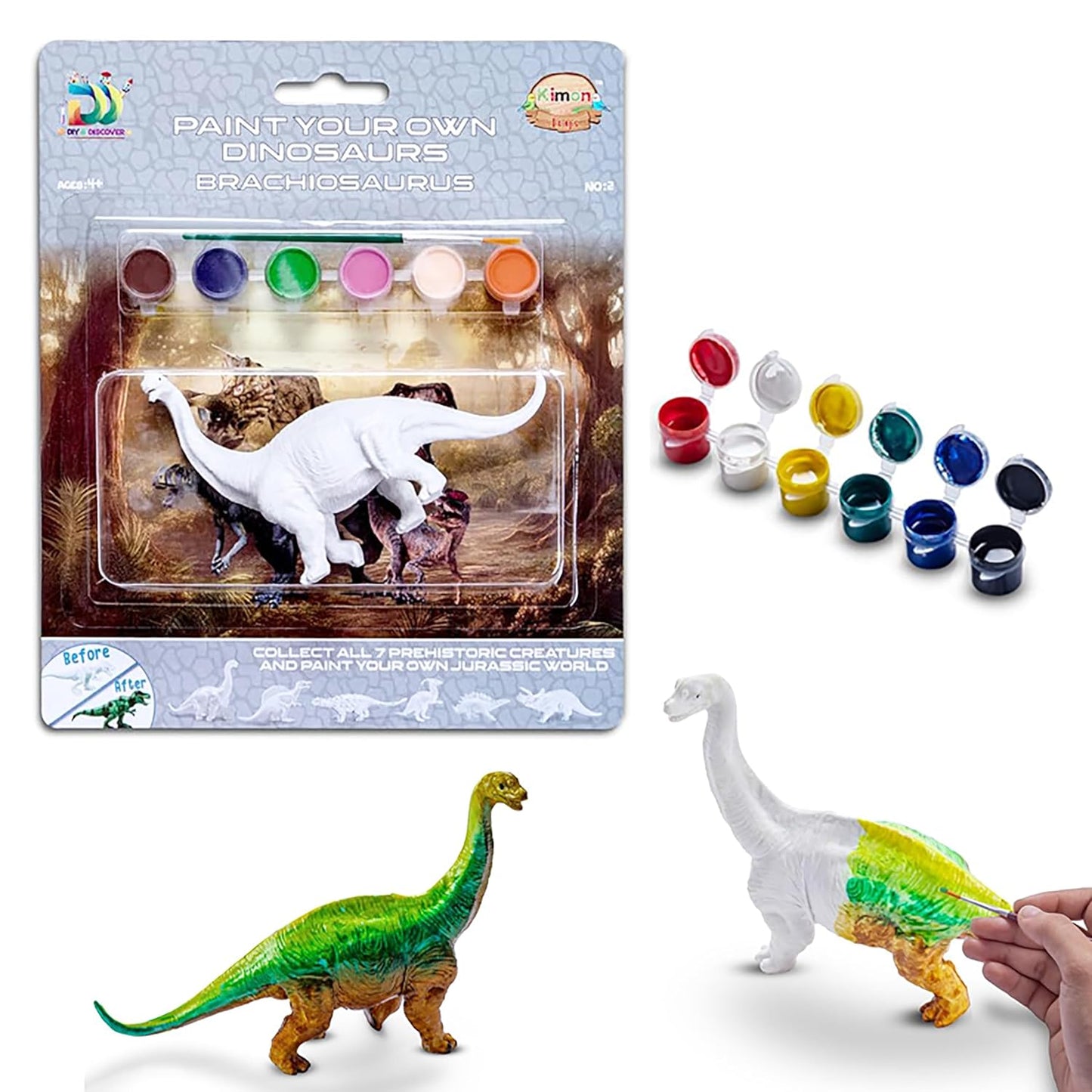 Kimon Toys Paint Your Own 3D Dinosaur - Brachiosaurs with 6 Washable Colour & Brush l Activity Art & Craft Kit for Boys & Girls | Educational Painting Kit Set | Dinosaur Playing Toy