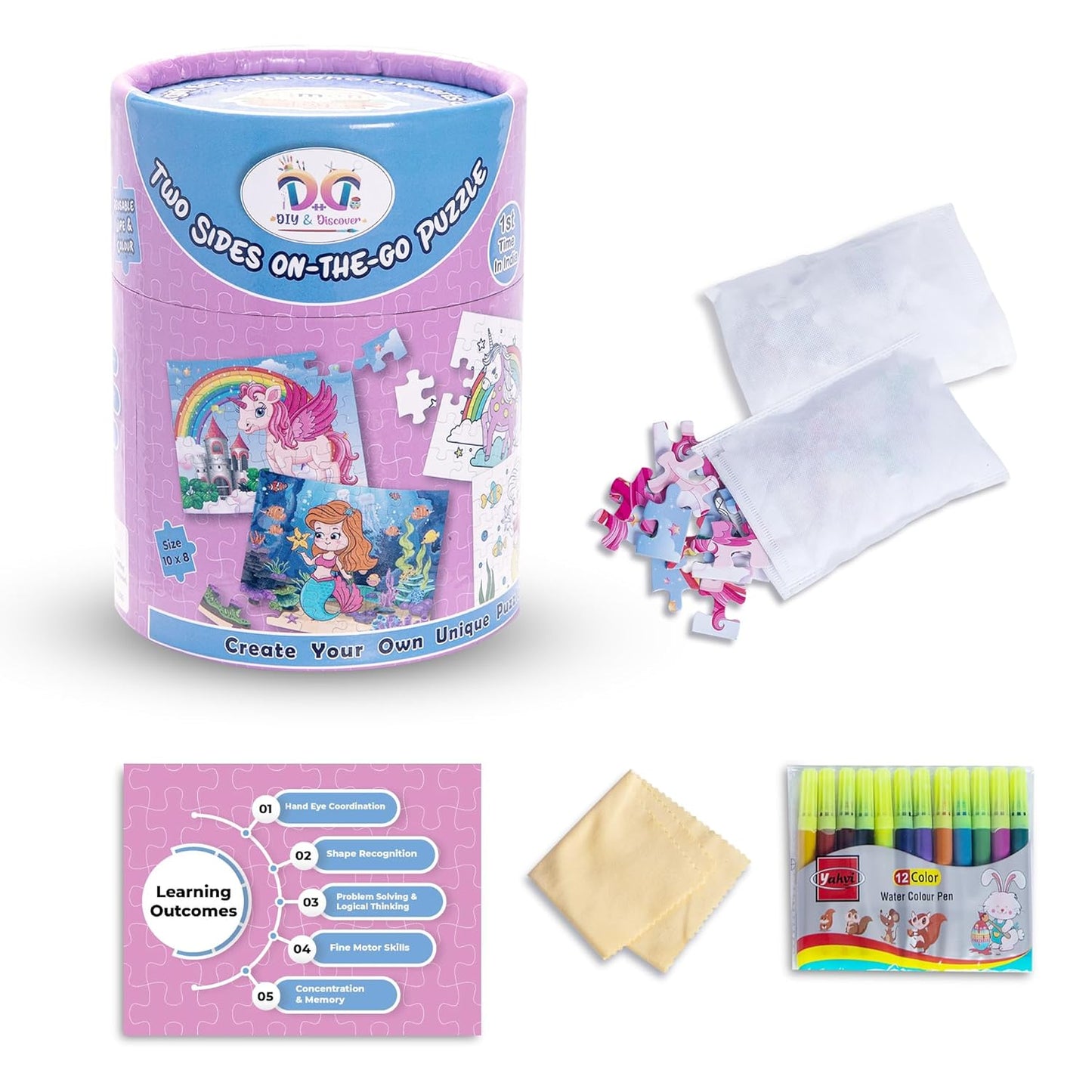Kimon Toys Unicorn/Mermaid Jigsaw Puzzle, Double Sided Wipe & Clean, Travel Friendly, Re-usable