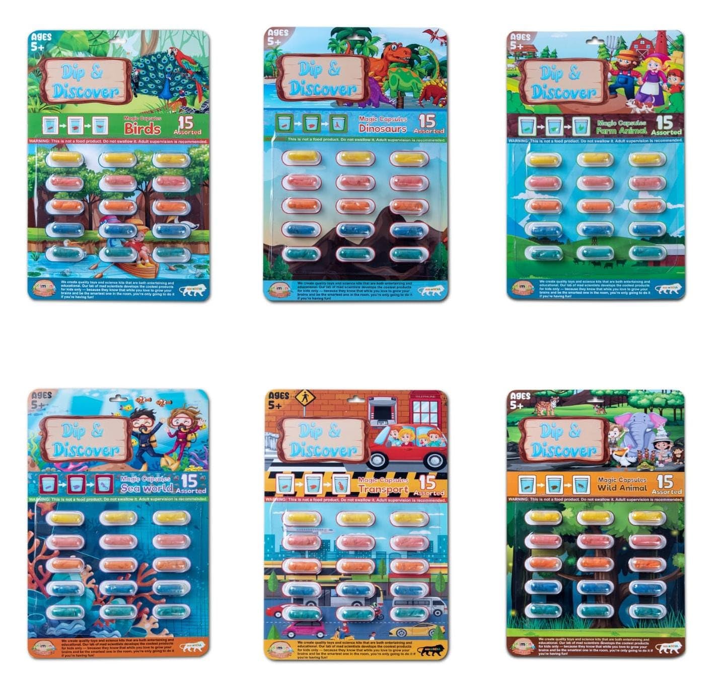 Dip & Discover Grow in Water Magic Capsules Fun & Learn Bath Toy Birthday Party Return Gifts Summer Fun Real Designs Surprise Toy for Boys & Girls 15 Capsules Per Set (Pack of 6)