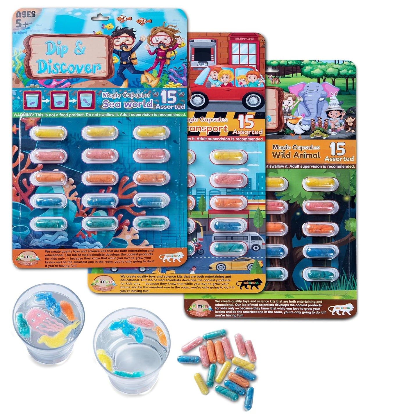 Dip & Discover Grow in Water Magic Capsules Fun & Learn Bath Toy Birthday Party Return Gifts Fun Real Designs Surprise Toy for Boys & Girls 15 Capsules Per Set (Pack of 3)