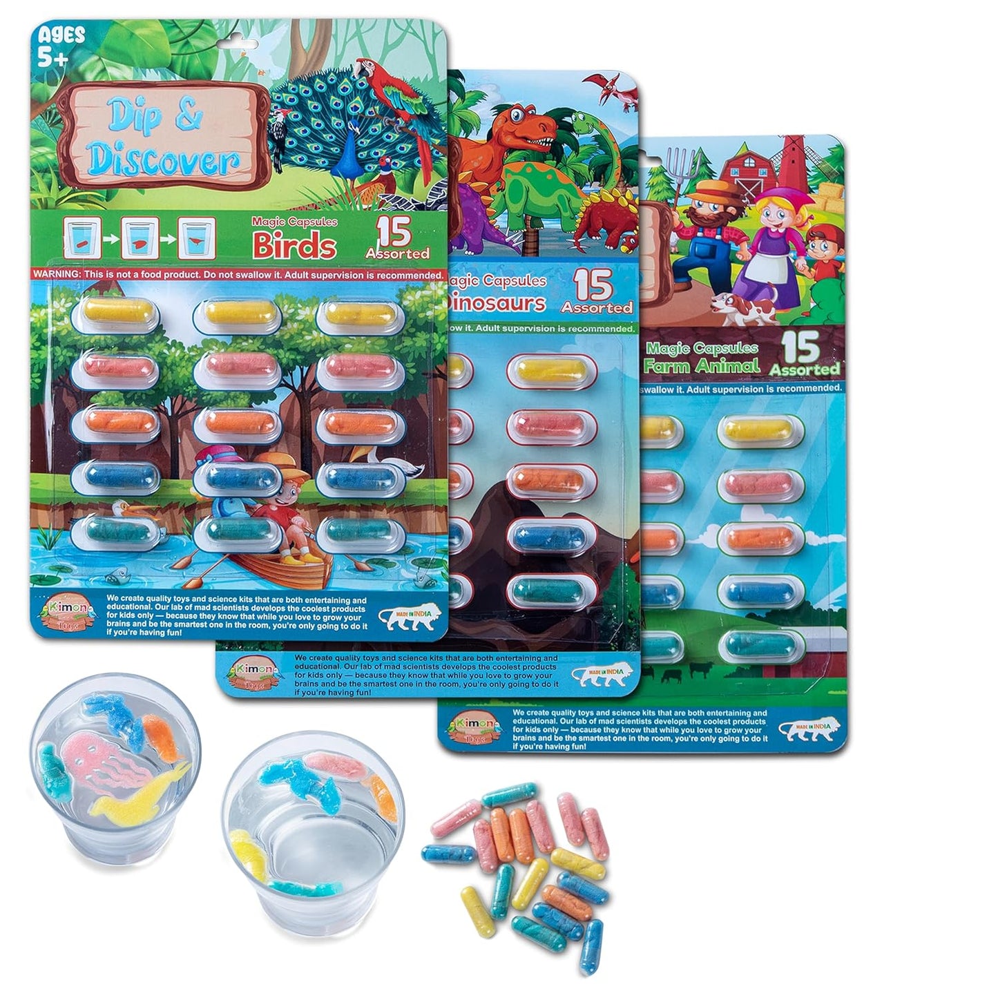 Dip & Discover Grow in Water Magic Capsules Fun & Learn Bath Toy Birthday Party Return Gifts Fun Real Designs Surprise Toy for Boys & Girls 15 Capsules Per Set (Pack of 3)