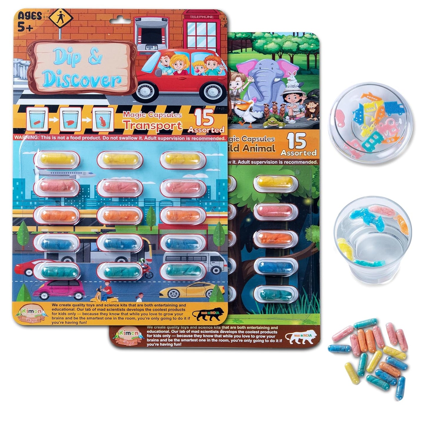 Dip & Discover Grow in Water Magic Capsules (15 per Pack = 30 Capsules) Made in India Surprise Toy Fun Birthday Gift Real Designs & Bright Colours for Boys & Girls (Pack of 2)