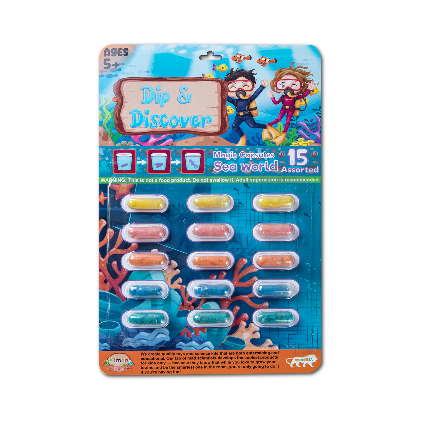 Dip & Discover Grow in Water Magic Capsules (15 per Pack = 15 Capsules) Made in India Surprise Toy Summer Fun Birthday Gift Real Designs & Bright Colours for Boys & Girls (1 Pack)