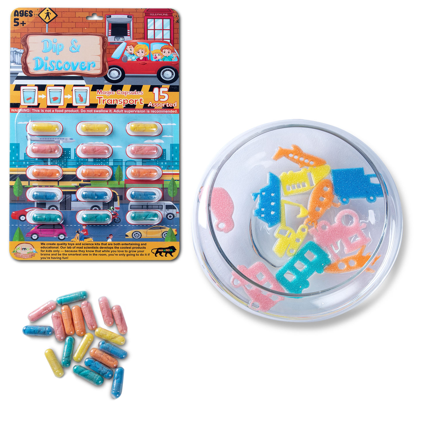 Dip & Discover Grow in Water Magic Capsules (15 per Pack = 15 Capsules) Made in India Surprise Toy Summer Fun Birthday Gift Real Designs & Bright Colours for Boys & Girls (1 Pack)