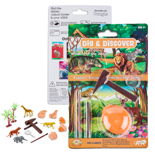 Dig & Discover Jungle Animal Excavation Kit - Animals Fun Educational Toys for Kids | Science Activity Set with Realistic Toys - Gifts for Boys and Girls