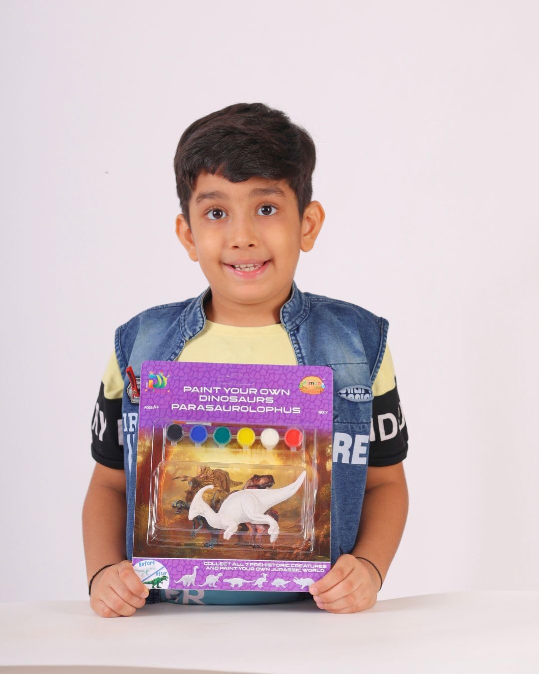 Kimon Toys Paint Your Own 3D Dinosaur - Parasaurolophrus with 6 Washable Colour & Brush l Activity Art & Craft Kit for Boys & Girls