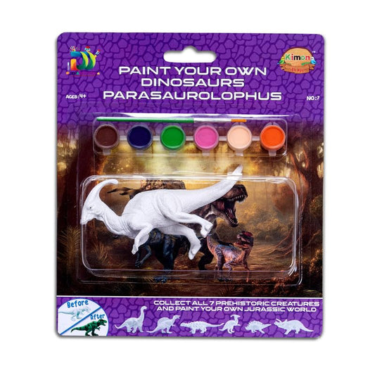 Kimon Toys Paint Your Own 3D Dinosaur - Parasaurolophrus with 6 Washable Colour & Brush l Activity Art & Craft Kit for Boys & Girls