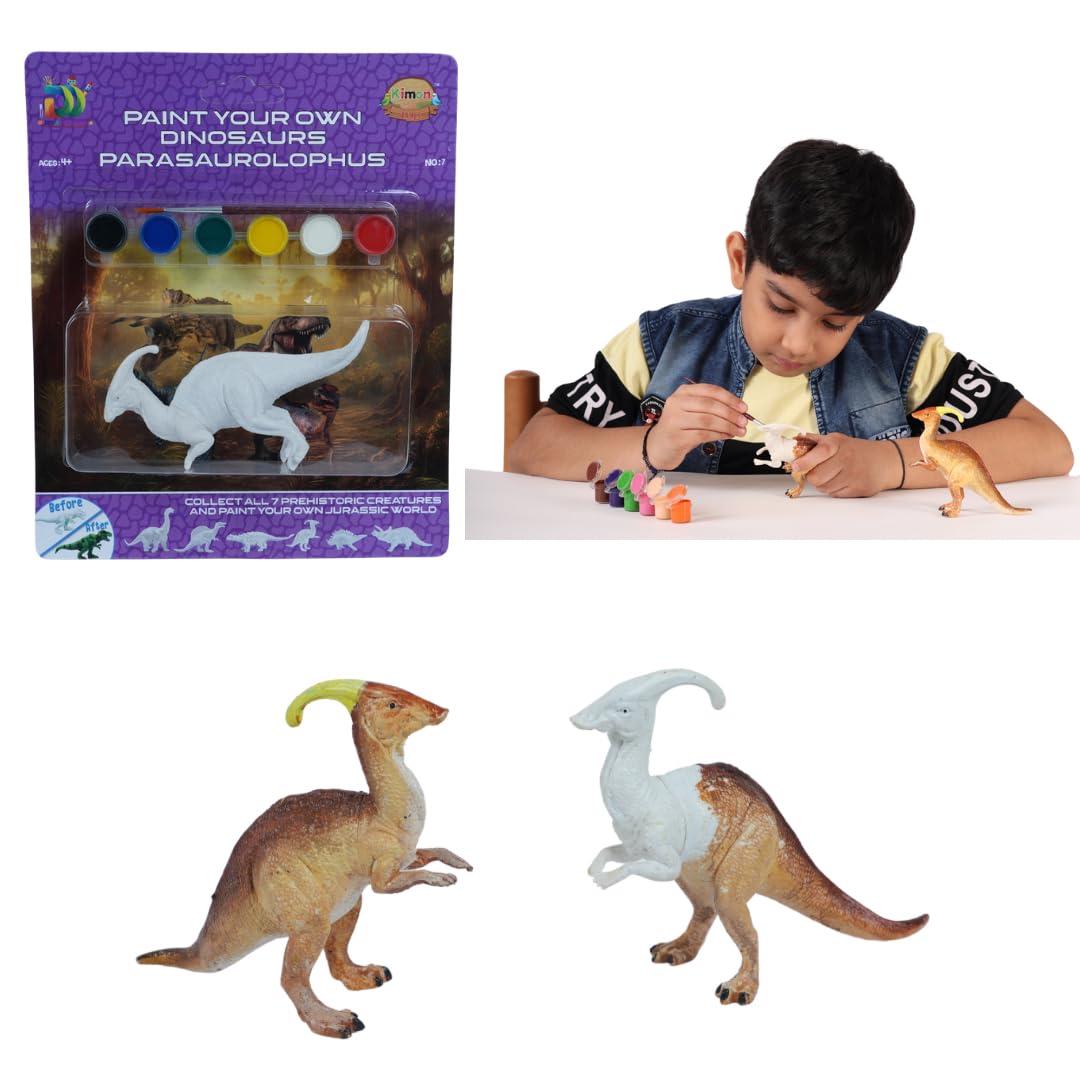 Kimon Toys Paint Your Own 3D Dinosaur - Parasaurolophrus with 6 Washable Colour & Brush l Activity Art & Craft Kit for Boys & Girls