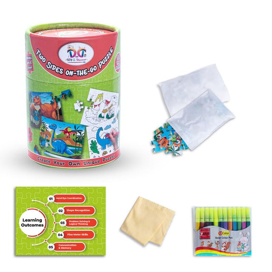 Kimon Toys Jigsaw Puzzle Dinosaur, Double Sided Wipe & Clean, Travel Friendly