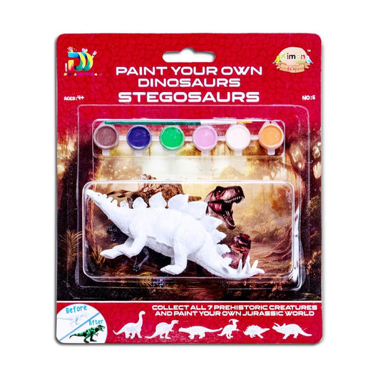 Kimon Toys Paint Your Own 3D Dinosaur - Stegosaurus with 6 Washable Colour & Brush l Activity Art & Craft Kit for Boys & Girls