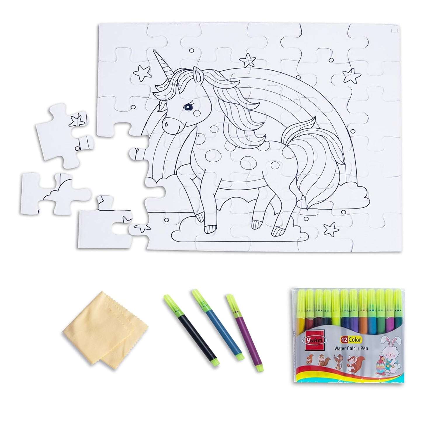 Kimon Toys Unicorn/Mermaid Jigsaw Puzzle, Double Sided Wipe & Clean, Travel Friendly, Re-usable