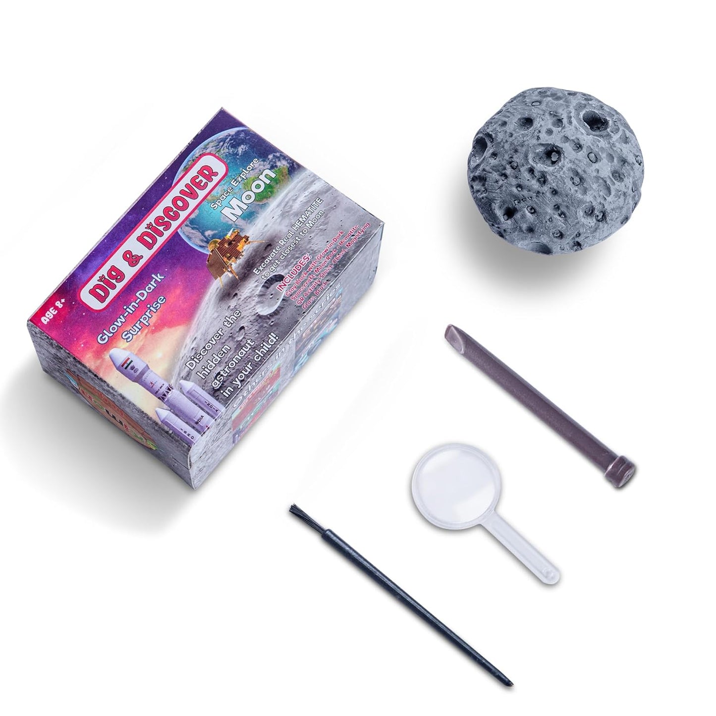 Dig & Discover Excavation of Moon and Mars with Glow-in-Dark Surprise Fun & Education Toys for Kids | Space-Themed Activity Toy Kit Set for Boys and Girls (Moon Mark Combo 01).