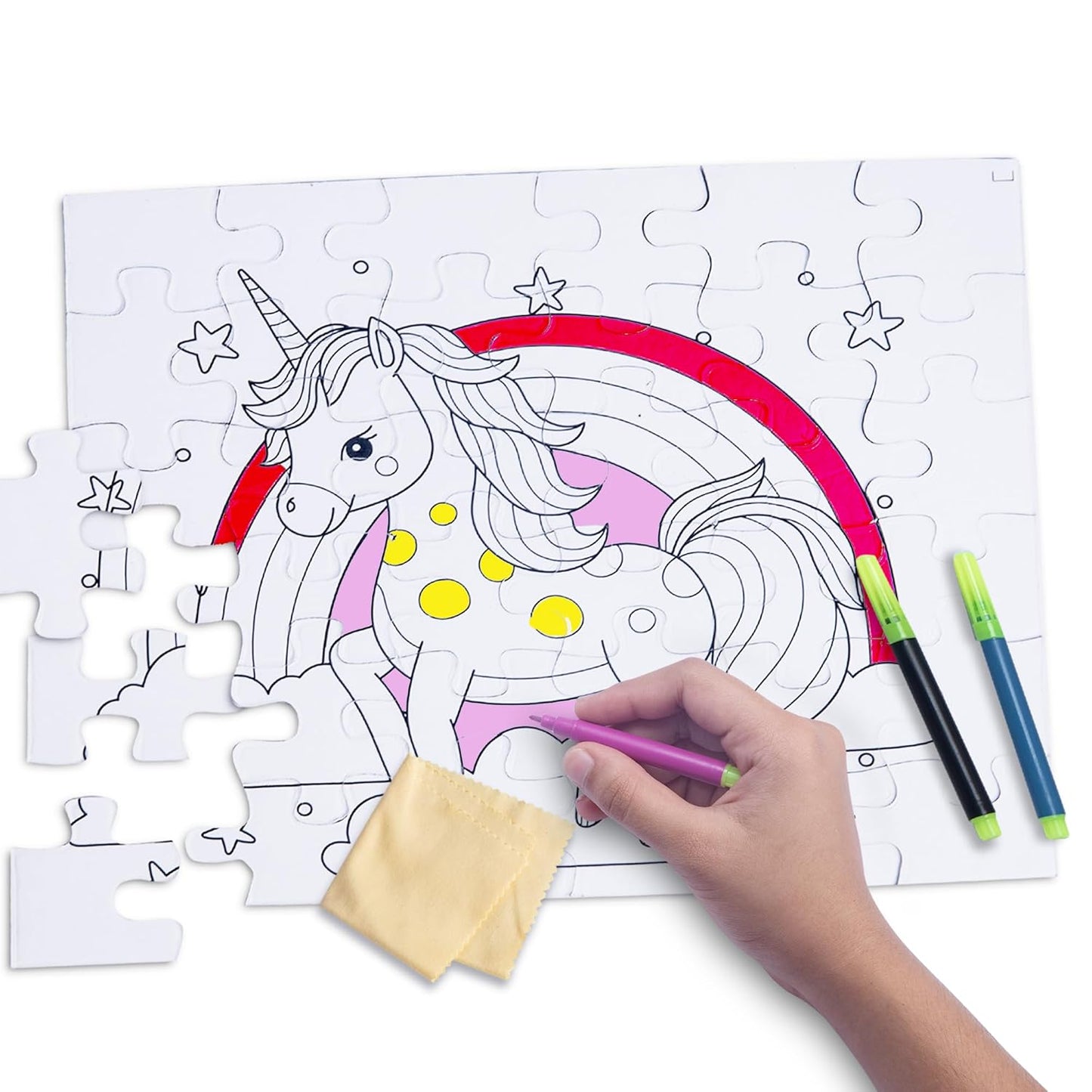 Kimon Toys Unicorn/Mermaid Jigsaw Puzzle, Double Sided Wipe & Clean, Travel Friendly, Re-usable