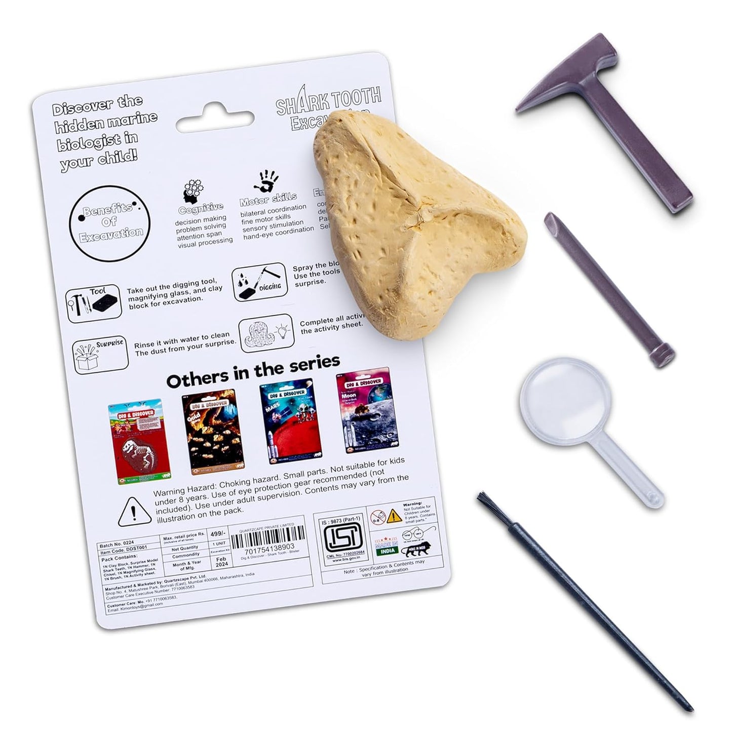 Dig & Discover Shark Tooth Excavation Kit Fossil, Shark Science Toy Gift for Kids Age 5+ | Fun & Educational Activity for Kids | STEM Toys Activities Kits for Boys and Girls