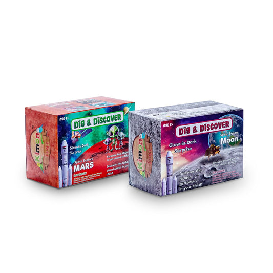 Dig & Discover Excavation of Moon and Mars with Glow-in-Dark Surprise Fun & Education Toys for Kids | Space-Themed Activity Toy Kit Set for Boys and Girls (Moon Mark Combo 01).