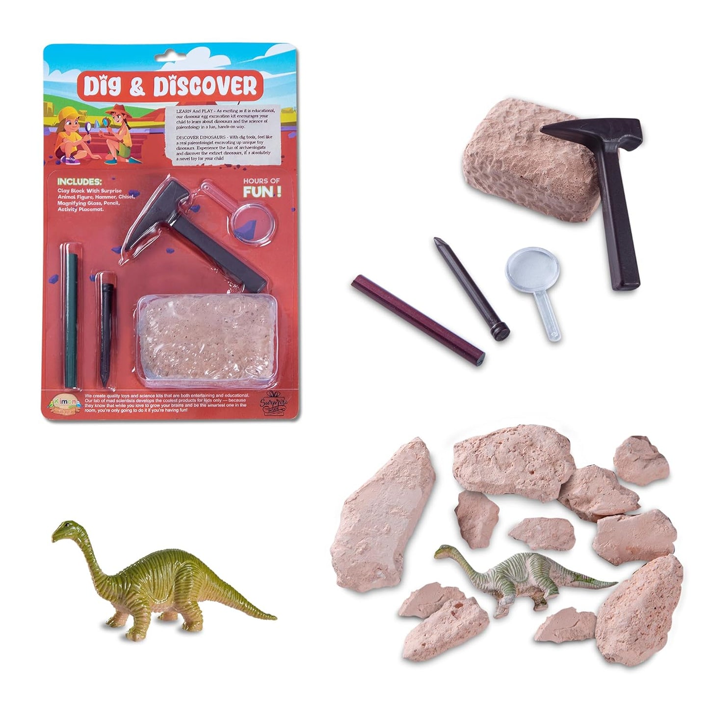 Dig & Discover Excavation of Gold and Dino with Pyrite Nugget and Dino Surprise Fun Education Toys for Kids | Science Kit Educational Realistic Toys Gifts. Activity Toy Kit Set. Blister - Combo 2