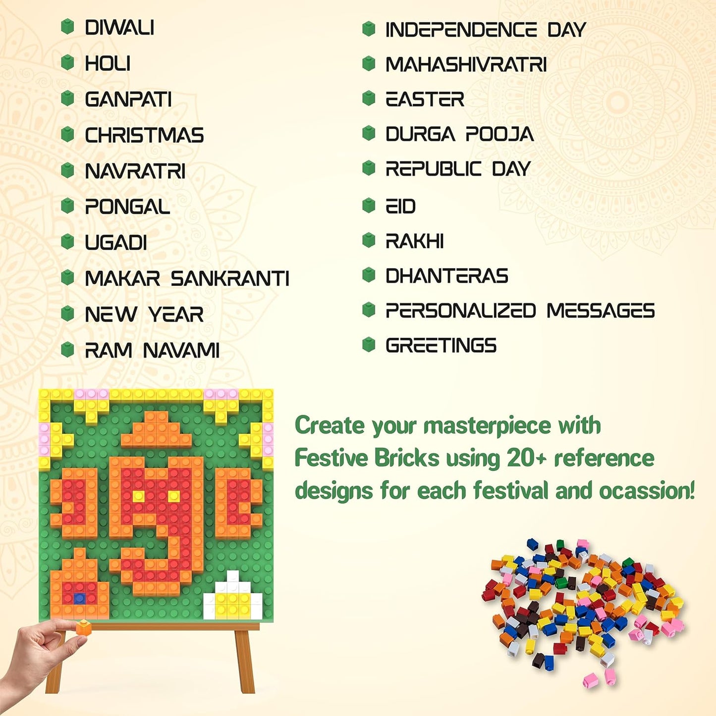 India Festival Building Block Toy, Age 5 to 99+, Diwali, Christmas, Eid, Republic Day, Other Festivals and Occassions | Educational STEM | Gift for Kids and Adults