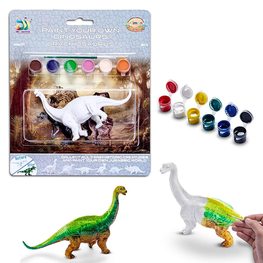 Kimon Toys Paint Your Own 3D Dinosaur - Brachiosaurs with 6 Washable Colour & Brush l Activity Art & Craft Kit for Boys & Girls | Educational Painting Kit Set | Dinosaur Playing Toy