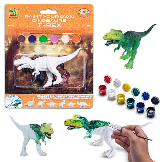 Kimon Toys Paint Your Own 3D Dinosaur - T-Rex with 6 Washable Colour & Brush l Activity Art & Craft Kit for Boys & Girls | Educational Painting Kit Set | Dinosaur Playing Toy