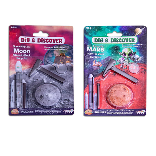 Dig & Discover Excavation of Moon and Mars with Glow-in-Dark Surprise Fun & Education Toys for Kids | Space-Themed Activity Toy Kit Set for Boys and Girls. Blister Kits Combo 1