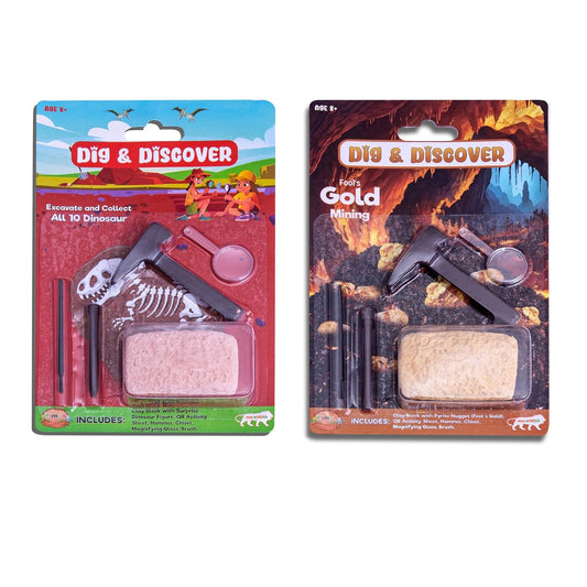 Dig & Discover Excavation of Gold and Dino with Pyrite Nugget and Dino Surprise Fun Education Toys for Kids | Science Kit Educational Realistic Toys Gifts. Activity Toy Kit Set. Blister - Combo 2