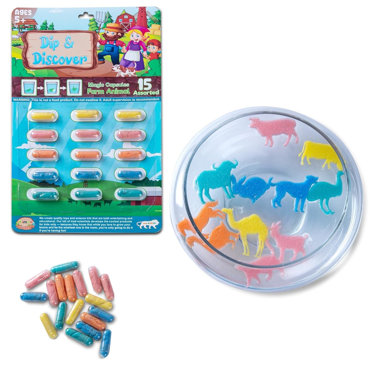 Dip & Discover Grow in Water Magic Capsules Fun & Learn Bath Toy Birthday Party Return Gifts Fun Real Designs Surprise Toy for Boys & Girls 15 Capsules Per Set (Pack of 3)