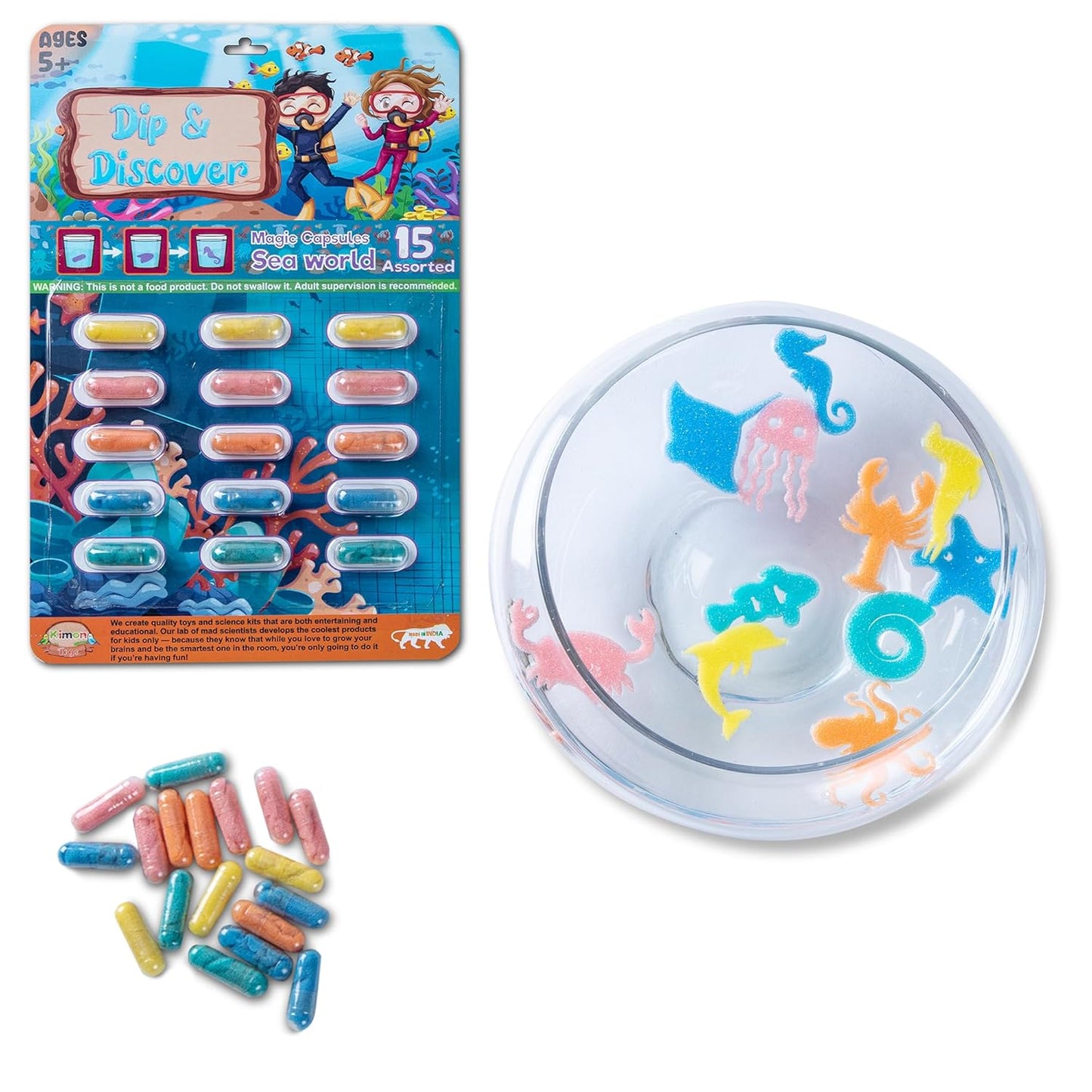 Dip & Discover Grow in Water Magic Capsules Fun & Learn Bath Toy Birthday Party Return Gifts Fun Real Designs Surprise Toy for Boys & Girls 15 Capsules Per Set (Pack of 3)