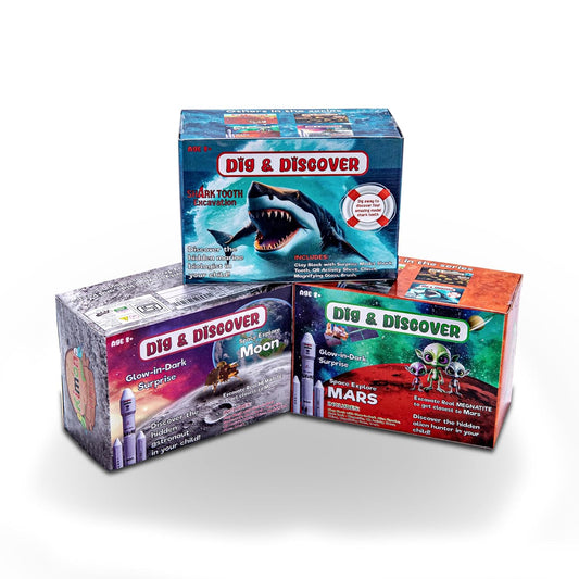 Dig & Discover - Excavation Box - Combo 3 - Moon + Mars + Shark