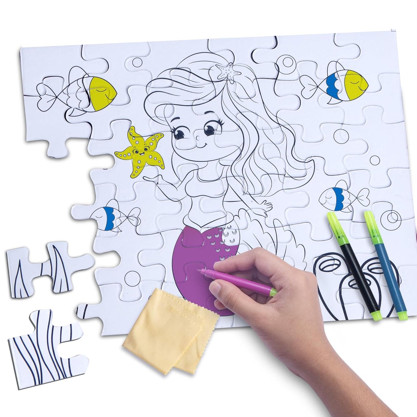 Kimon Toys Unicorn/Mermaid Jigsaw Puzzle, Double Sided Wipe & Clean, Travel Friendly, Re-usable