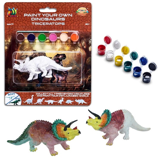 Kimon Toys Paint Your Own 3D Dinosaur - Triceratops with 6 Washable Colour & Brush l Activity Art & Craft Kit for Boys & Girls | Model Fun Toys for Kids Educational Learning Games- Children DIY Kit