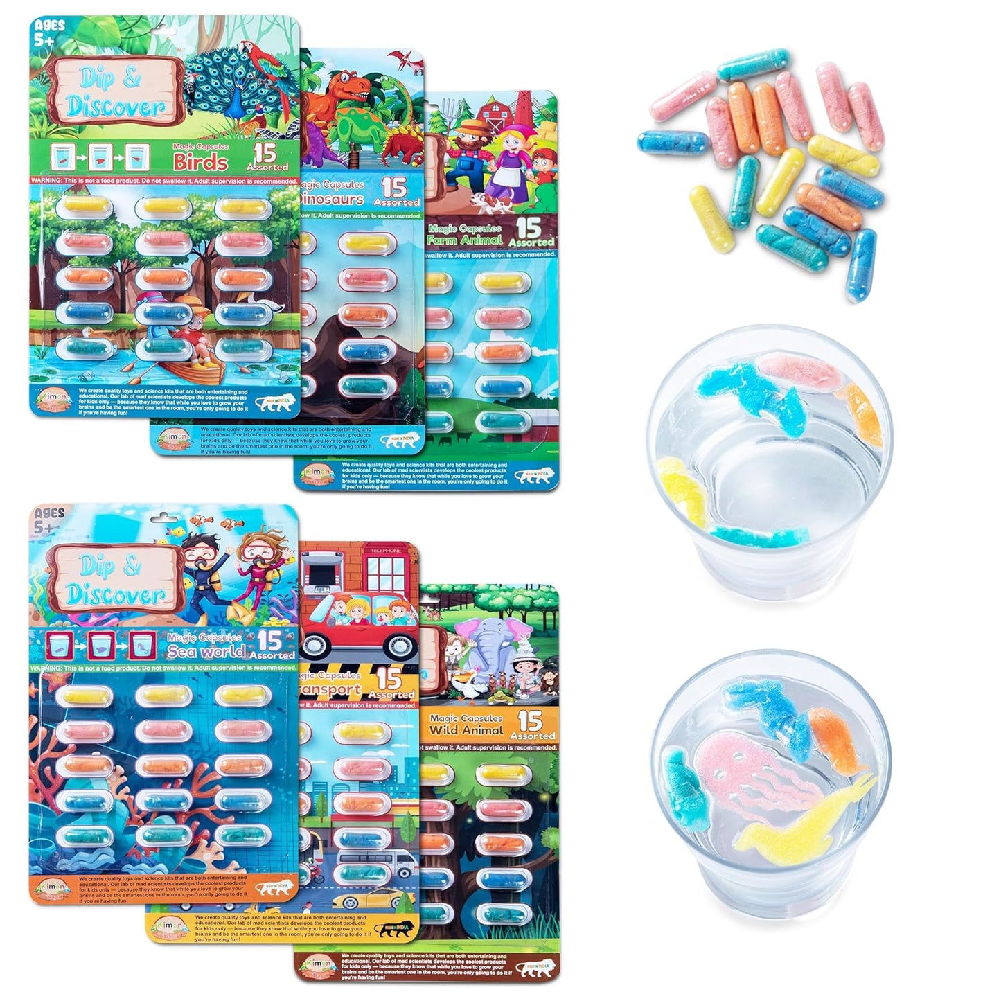 Dip & Discover Grow in Water Magic Capsules Fun & Learn Bath Toy Birthday Party Return Gifts Summer Fun Real Designs Surprise Toy for Boys & Girls 15 Capsules Per Set (Pack of 6)