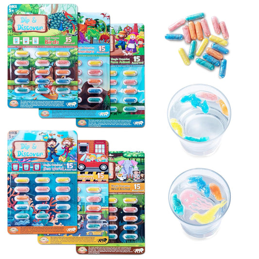 Dip & Discover Grow in Water Magic Capsules Fun & Learn Bath Toy Birthday Party Return Gifts Summer Fun Real Designs Surprise Toy for Boys & Girls 15 Capsules Per Set (Pack of 6)