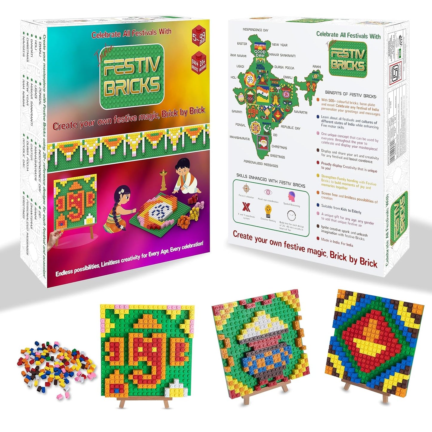 India Festival Building Block Toy, Age 5 to 99+, Diwali, Christmas, Eid, Republic Day, Other Festivals and Occassions | Educational STEM | Gift for Kids and Adults