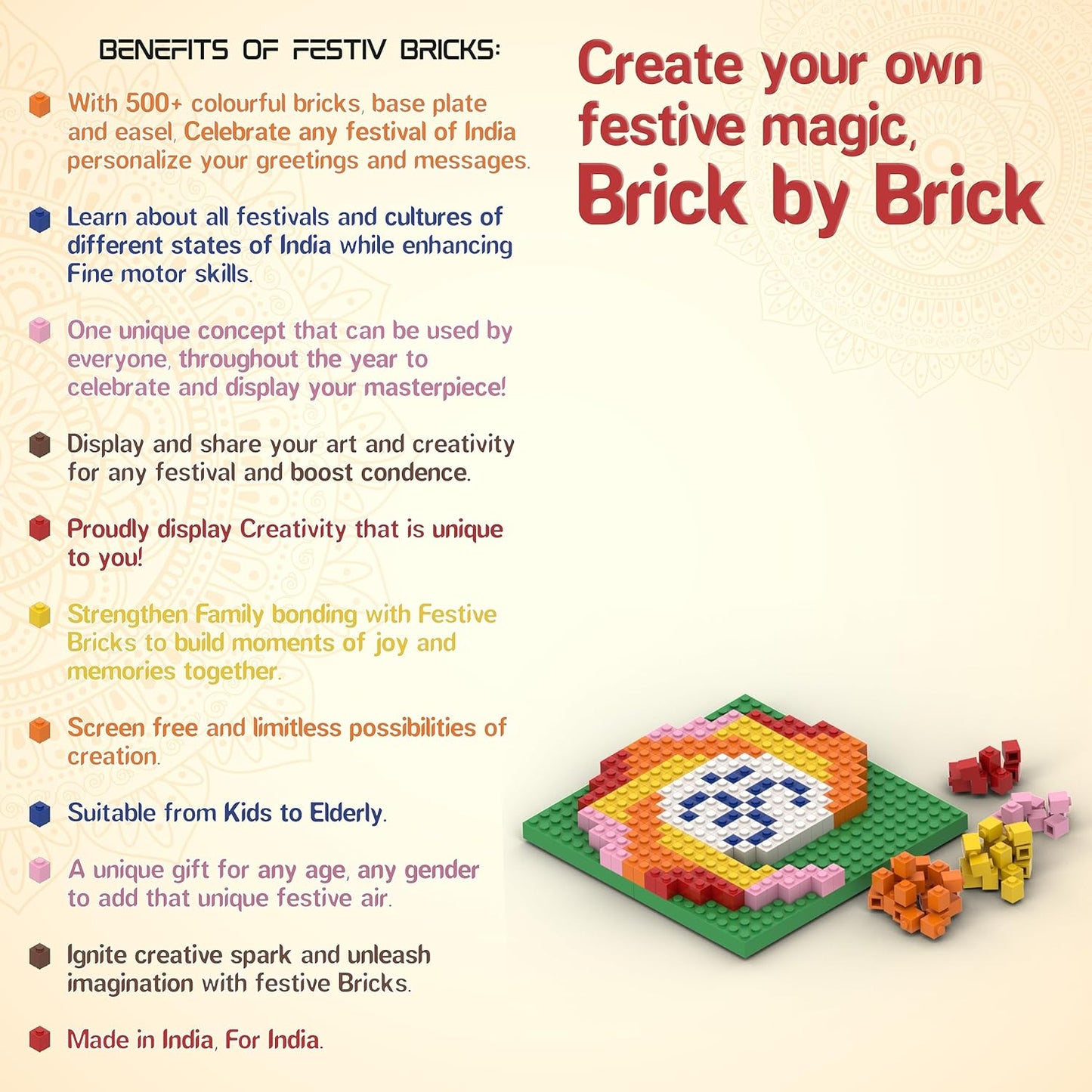 India Festival Building Block Toy, Age 5 to 99+, Diwali, Christmas, Eid, Republic Day, Other Festivals and Occassions | Educational STEM | Gift for Kids and Adults