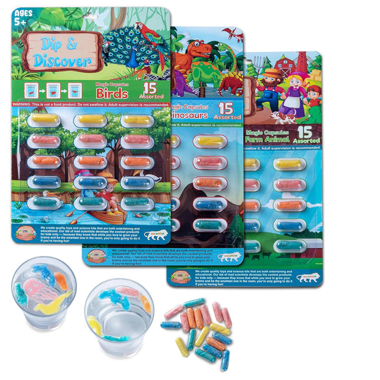 Dip & Discover Grow in Water Magic Capsules Fun & Learn Bath Toy Birthday Party Return Gifts Fun Real Designs Surprise Toy for Boys & Girls 15 Capsules Per Set (Pack of 3)